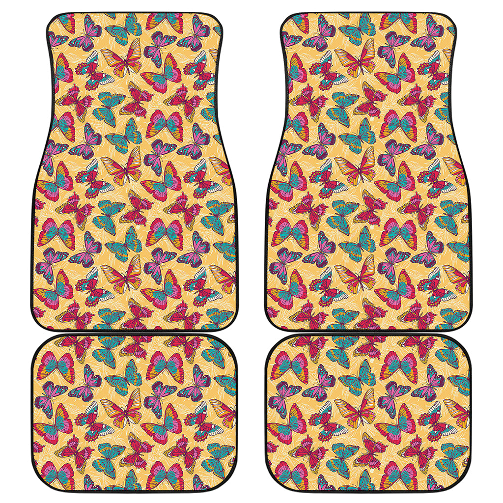 Retro Colorful Butterfly Pattern Print Front and Back Car Floor Mats