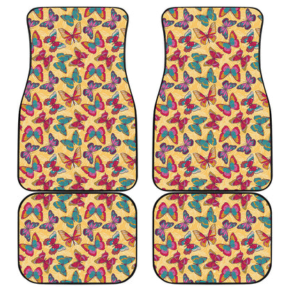 Retro Colorful Butterfly Pattern Print Front and Back Car Floor Mats