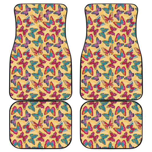 Retro Colorful Butterfly Pattern Print Front and Back Car Floor Mats