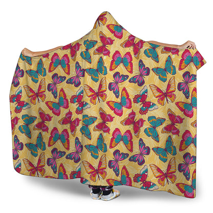Retro Colorful Butterfly Pattern Print Hooded Blanket