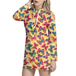 Retro Colorful Butterfly Pattern Print Hoodie Dress