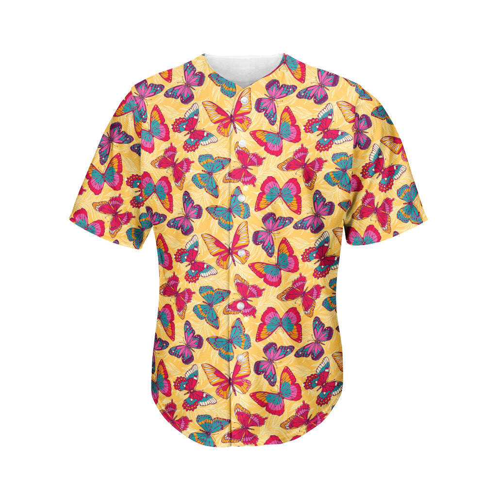 Retro Colorful Butterfly Pattern Print Men's Baseball Jersey