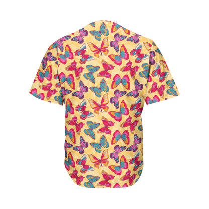 Retro Colorful Butterfly Pattern Print Men's Baseball Jersey