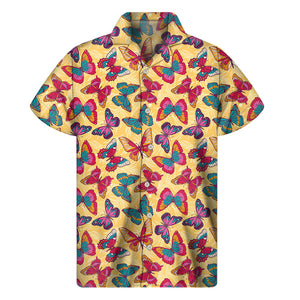Retro Colorful Butterfly Pattern Print Men's Short Sleeve Shirt