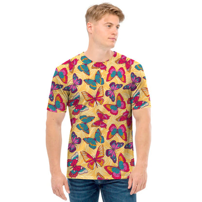 Retro Colorful Butterfly Pattern Print Men's T-Shirt