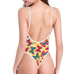 Retro Colorful Butterfly Pattern Print One Piece High Cut Swimsuit