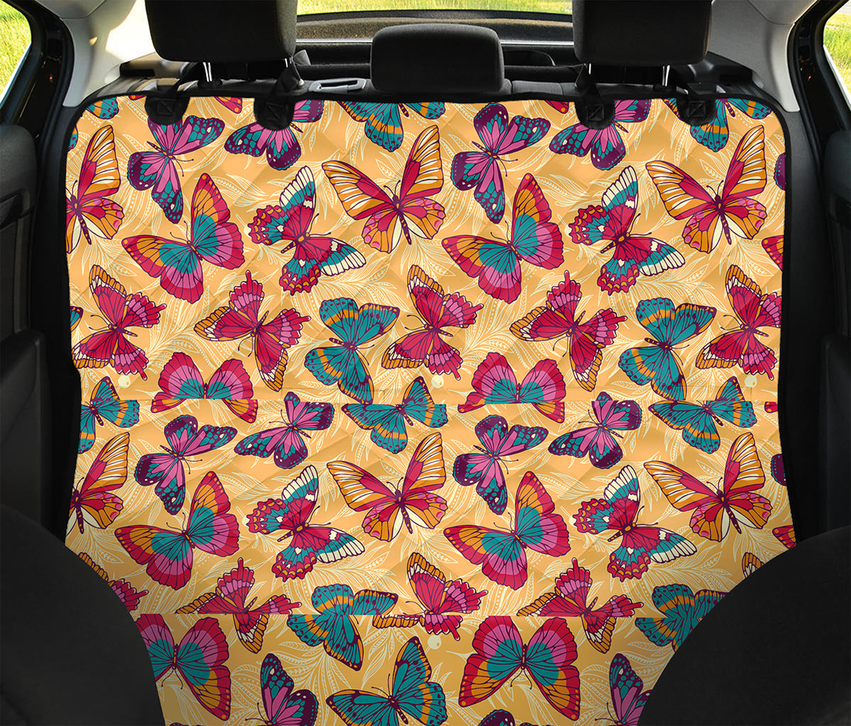 Retro Colorful Butterfly Pattern Print Pet Car Back Seat Cover