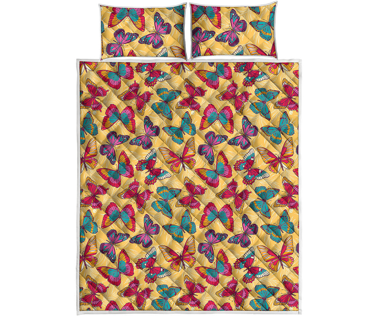 Retro Colorful Butterfly Pattern Print Quilt Bed Set