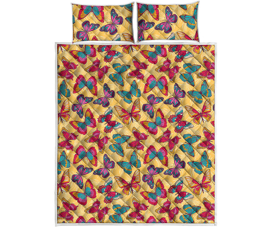 Retro Colorful Butterfly Pattern Print Quilt Bed Set