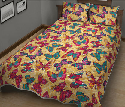 Retro Colorful Butterfly Pattern Print Quilt Bed Set
