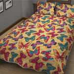 Retro Colorful Butterfly Pattern Print Quilt Bed Set