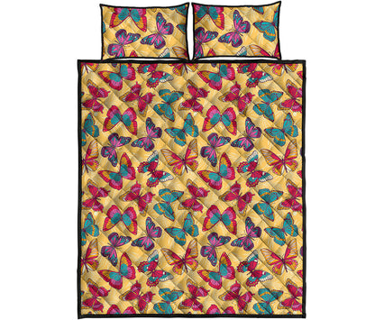 Retro Colorful Butterfly Pattern Print Quilt Bed Set