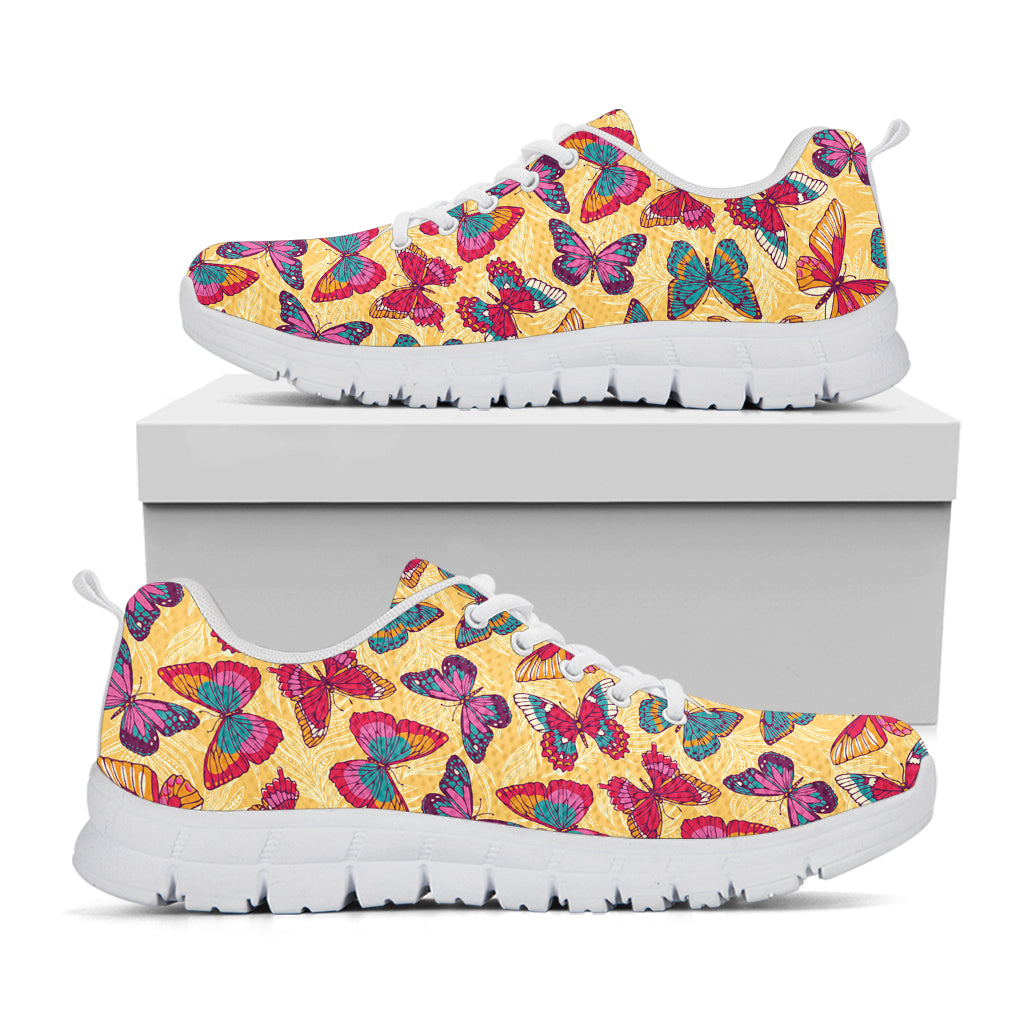Retro Colorful Butterfly Pattern Print White Sneakers