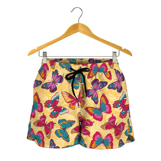 Retro Colorful Butterfly Pattern Print Women's Shorts