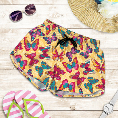 Retro Colorful Butterfly Pattern Print Women's Shorts