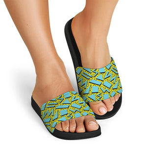 Retro Funky Pattern Print Black Slide Sandals