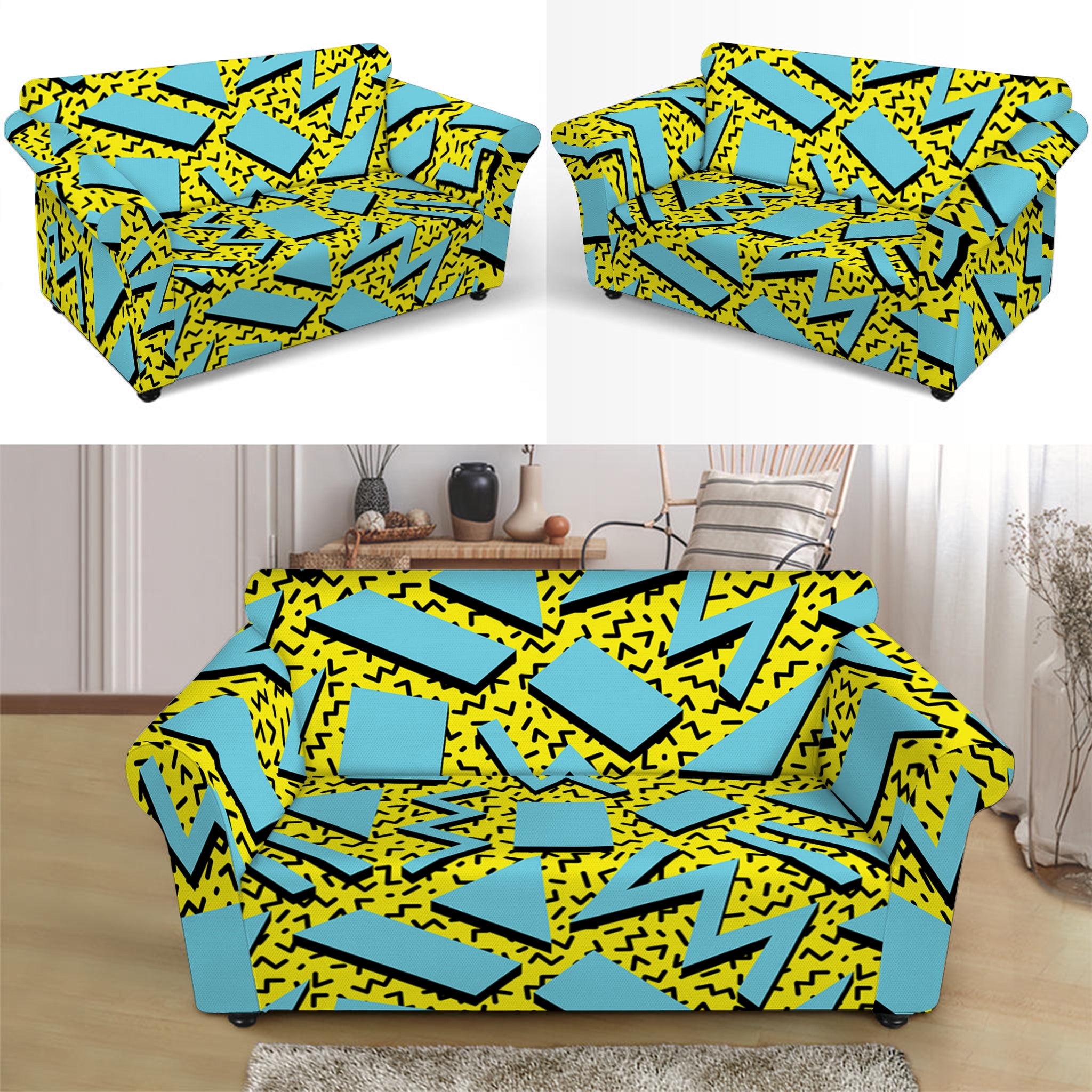 Retro Funky Pattern Print Loveseat Slipcover