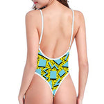 Retro Funky Pattern Print One Piece High Cut Swimsuit