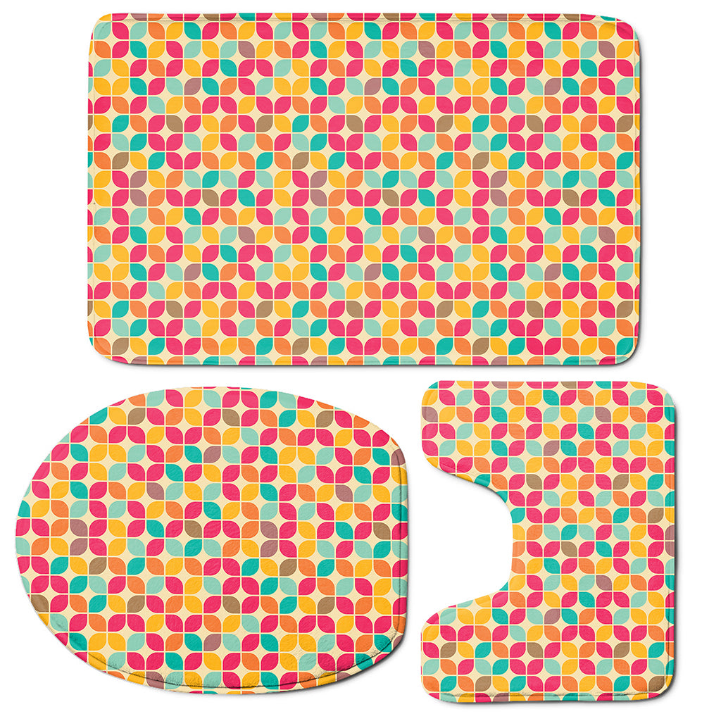 Retro Geometric Rounded Square Print 3 Piece Bath Mat Set