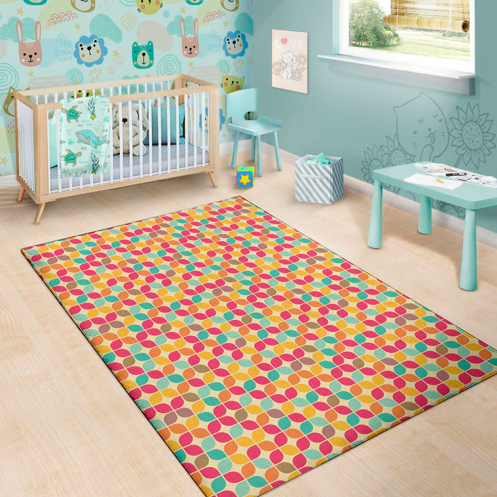 Retro Geometric Rounded Square Print Area Rug