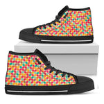 Retro Geometric Rounded Square Print Black High Top Shoes