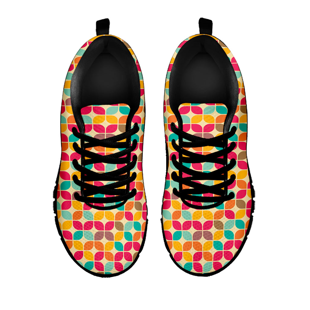 Retro Geometric Rounded Square Print Black Sneakers