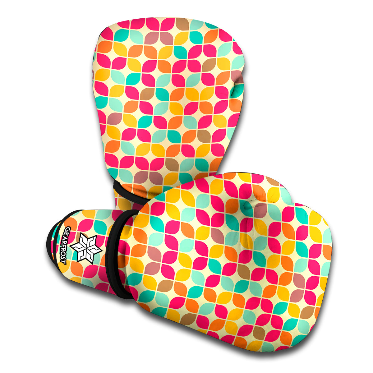 Retro Geometric Rounded Square Print Boxing Gloves