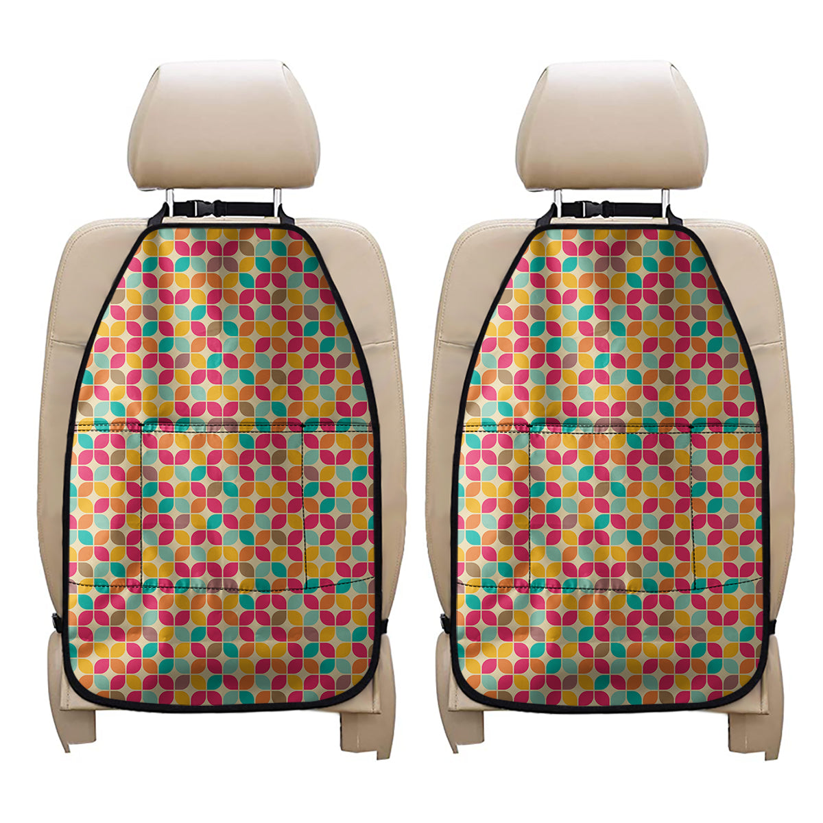 Retro Geometric Rounded Square Print Car Seat Organizers