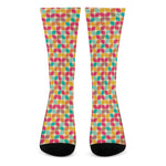 Retro Geometric Rounded Square Print Crew Socks