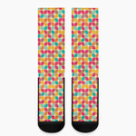 Retro Geometric Rounded Square Print Crew Socks