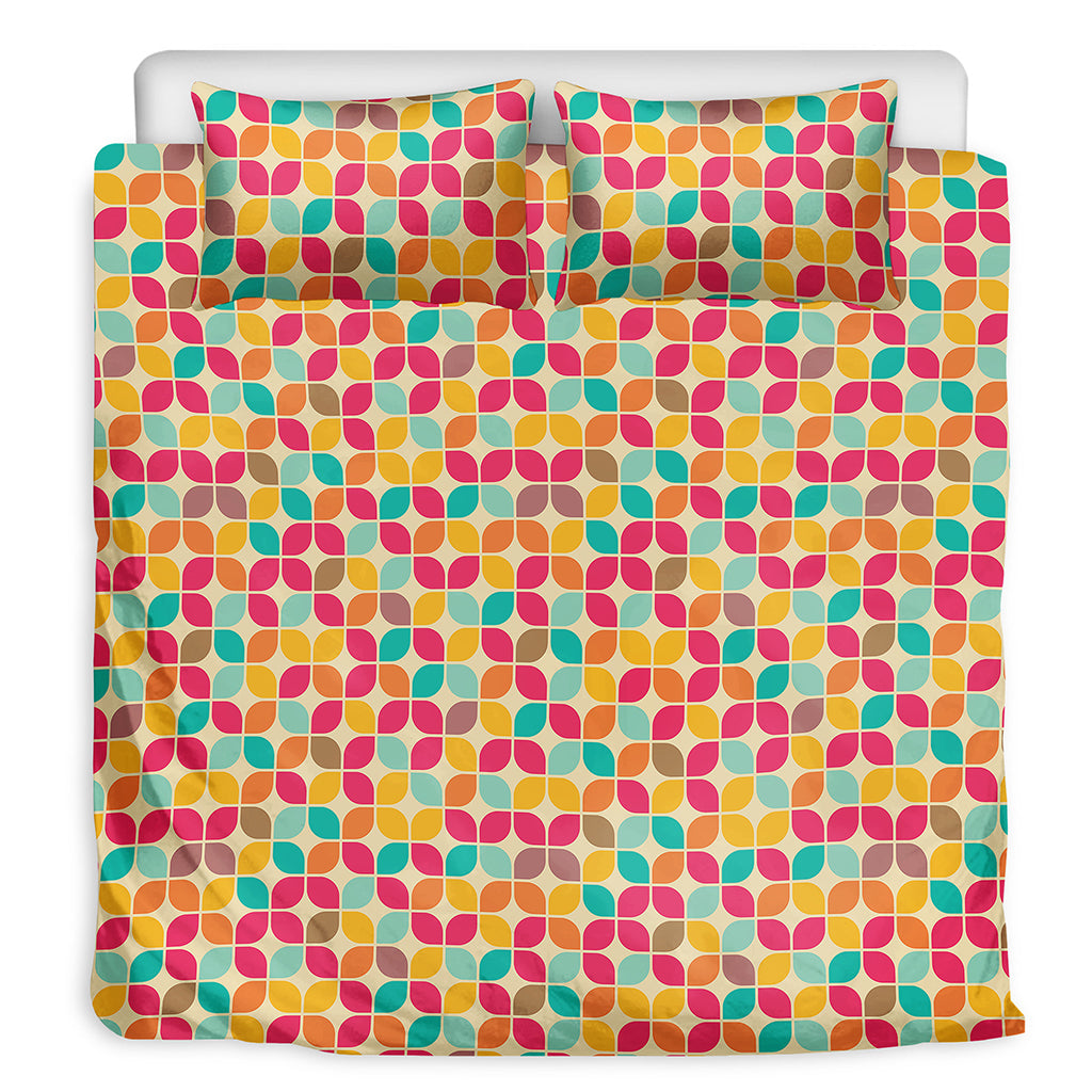 Retro Geometric Rounded Square Print Duvet Cover Bedding Set