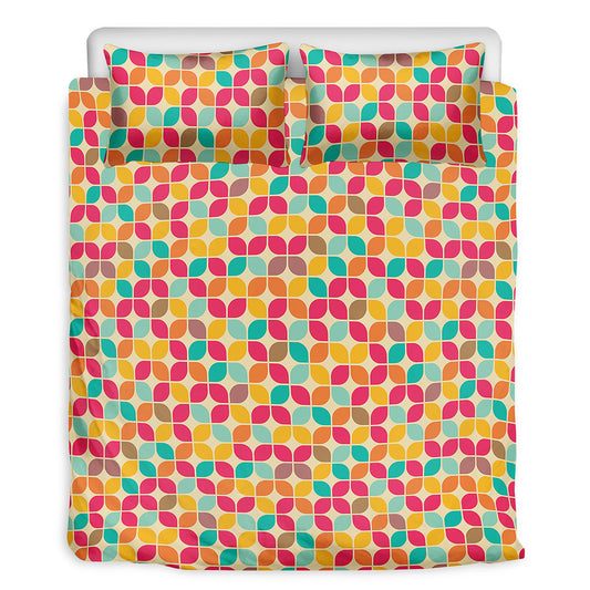 Retro Geometric Rounded Square Print Duvet Cover Bedding Set