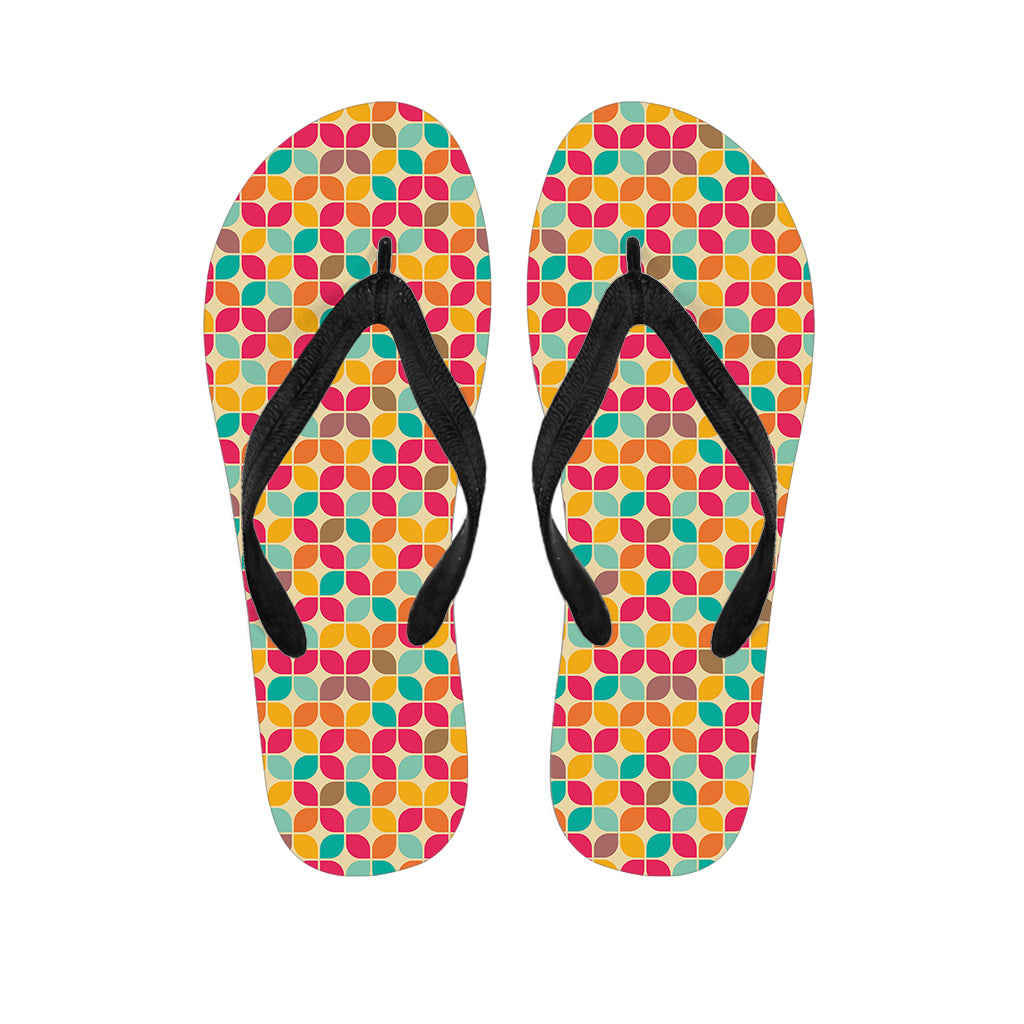 Retro Geometric Rounded Square Print Flip Flops