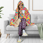 Retro Geometric Rounded Square Print Hooded Blanket