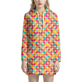 Retro Geometric Rounded Square Print Pullover Hoodie Dress