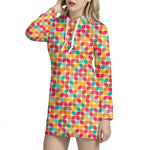 Retro Geometric Rounded Square Print Hoodie Dress