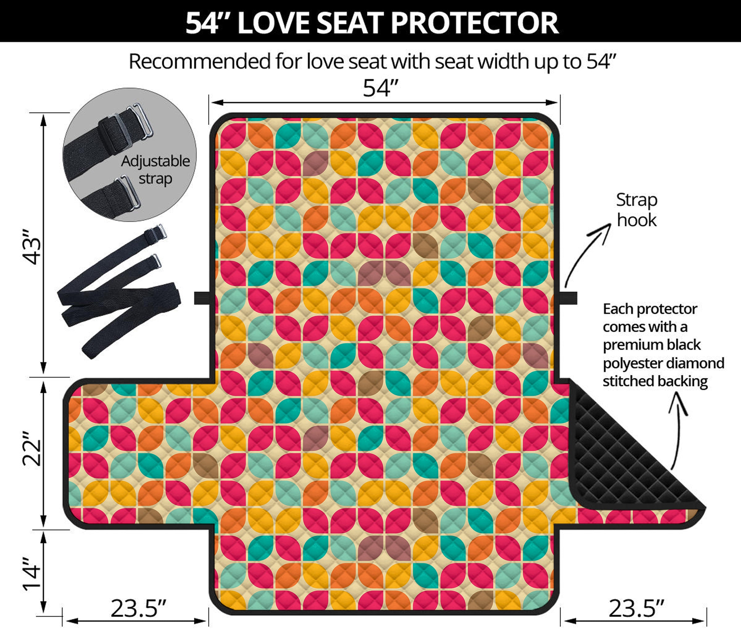 Retro Geometric Rounded Square Print Loveseat Protector