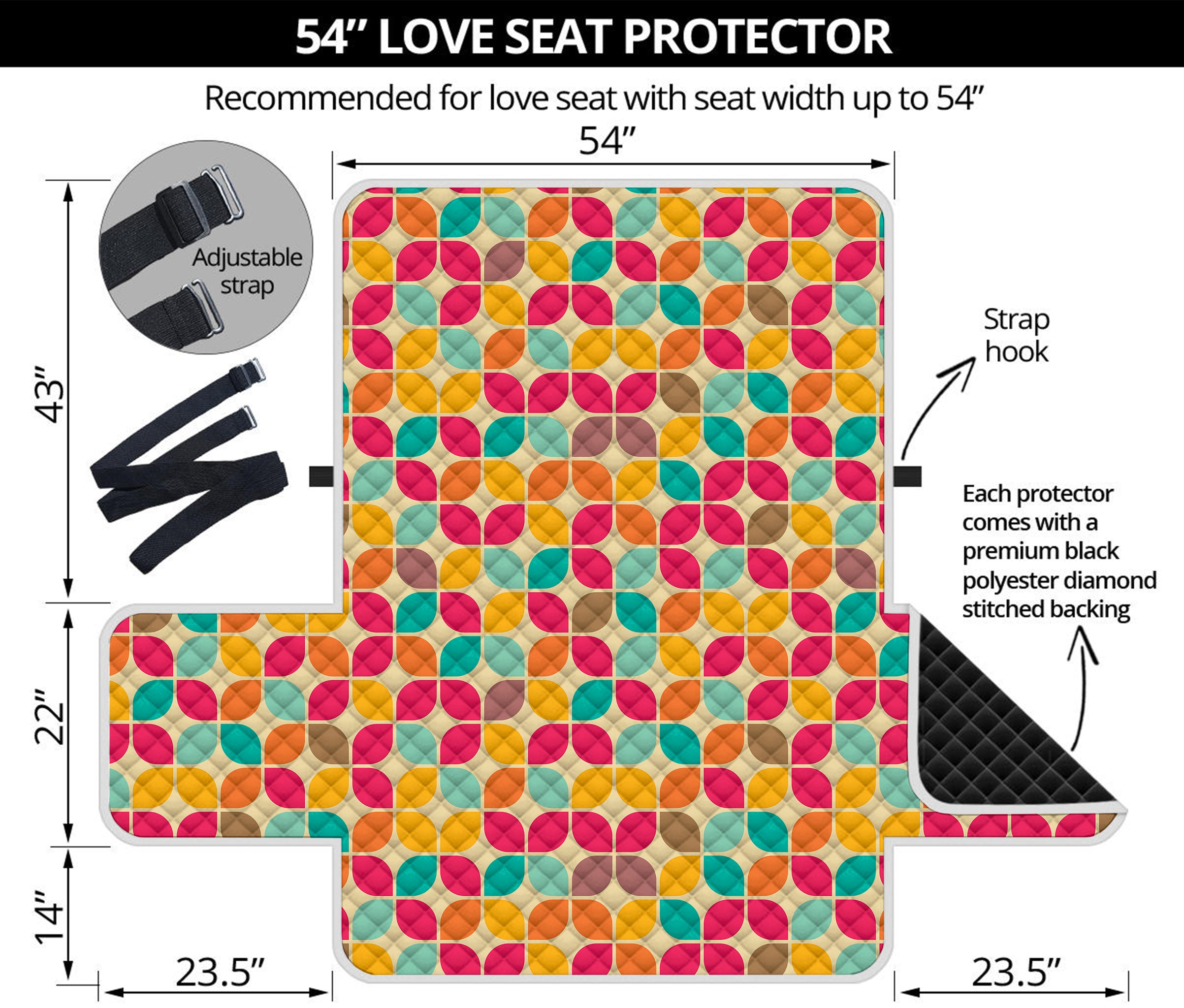 Retro Geometric Rounded Square Print Loveseat Protector