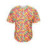 Retro Geometric Rounded Square Print Men's Baseball Jersey