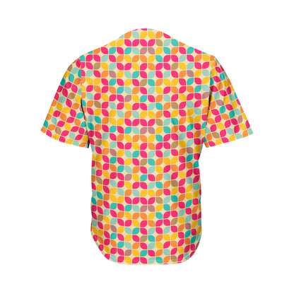 Retro Geometric Rounded Square Print Men's Baseball Jersey