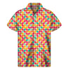 Retro Geometric Rounded Square Print Men's Short Sleeve Shirt