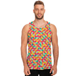 Retro Geometric Rounded Square Print Men's Tank Top