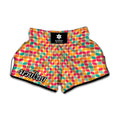 Retro Geometric Rounded Square Print Muay Thai Boxing Shorts