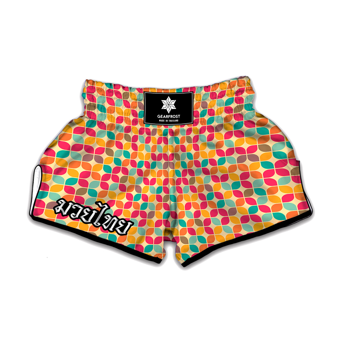 Retro Geometric Rounded Square Print Muay Thai Boxing Shorts