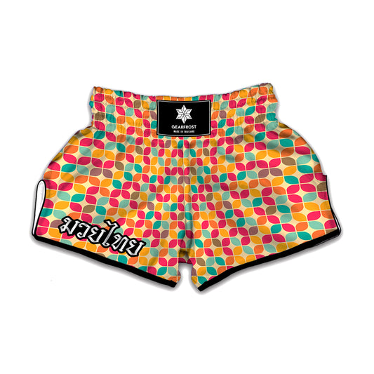 Retro Geometric Rounded Square Print Muay Thai Boxing Shorts