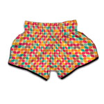 Retro Geometric Rounded Square Print Muay Thai Boxing Shorts