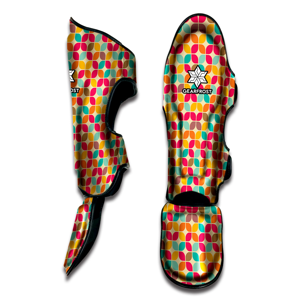 Retro Geometric Rounded Square Print Muay Thai Shin Guard