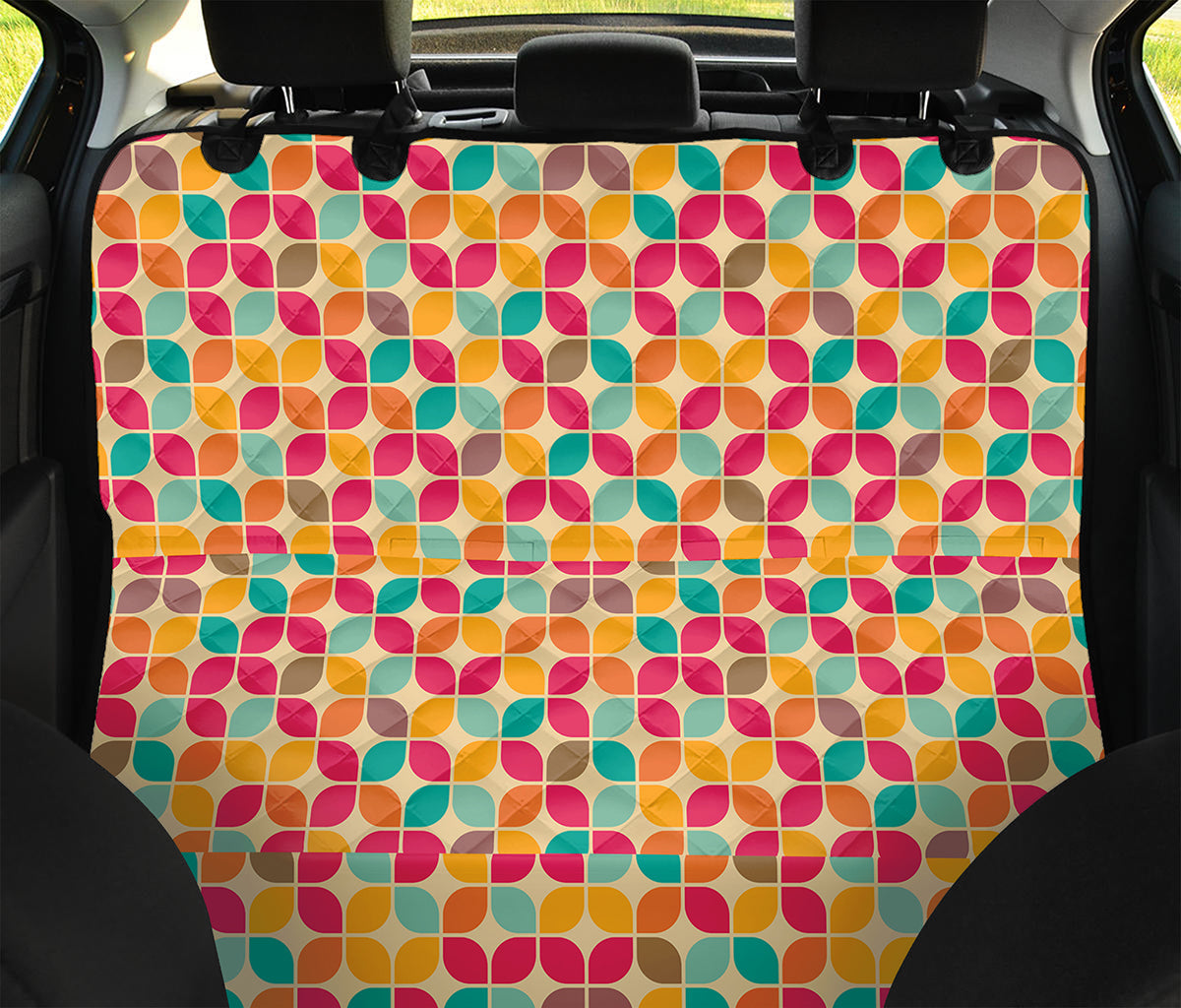 Retro Geometric Rounded Square Print Pet Car Back Seat Cover