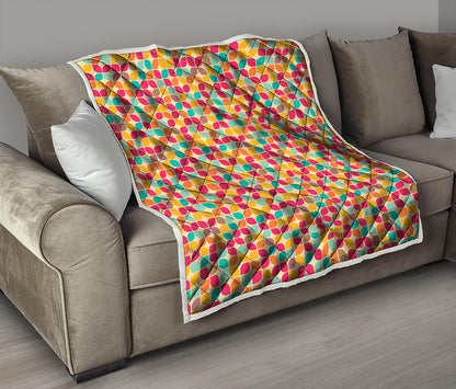 Retro Geometric Rounded Square Print Quilt