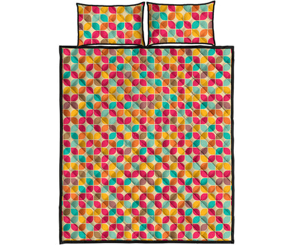 Retro Geometric Rounded Square Print Quilt Bed Set